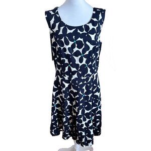 Loft women's 10 Sleeveless Blue and White Beaded Fit and Flare Dress
